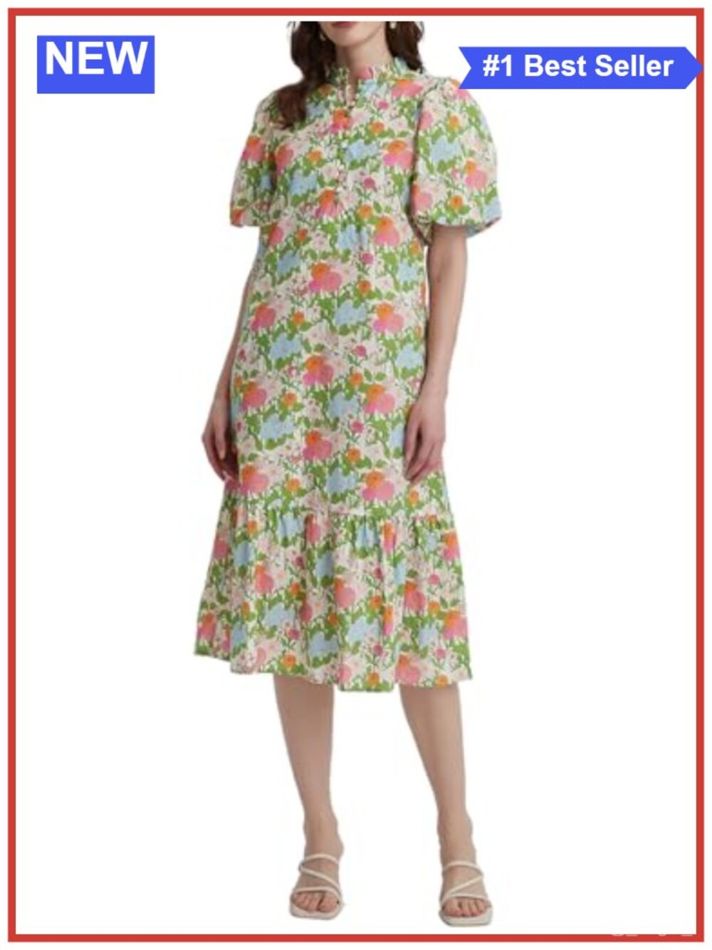 Floral Midi Dress Puff Short Sleeve Button Down Boho Women's Casual